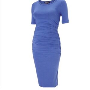 Isabella Oliver Maternity Ruched Midi Dress Size US 10‎ Blue Short Sleeve Jersey
